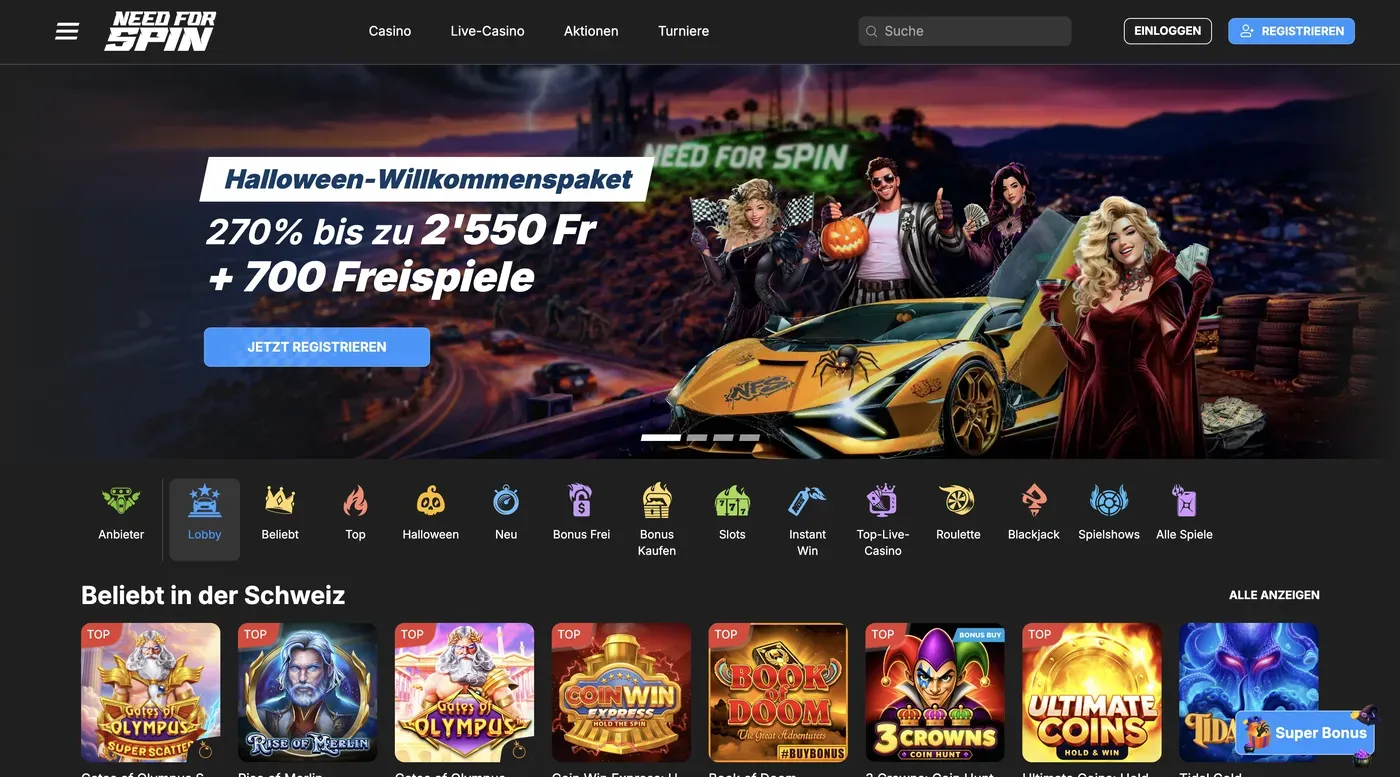 Page d&#x27;accueil du casino NeedForSpin – capture d&#x27;écran