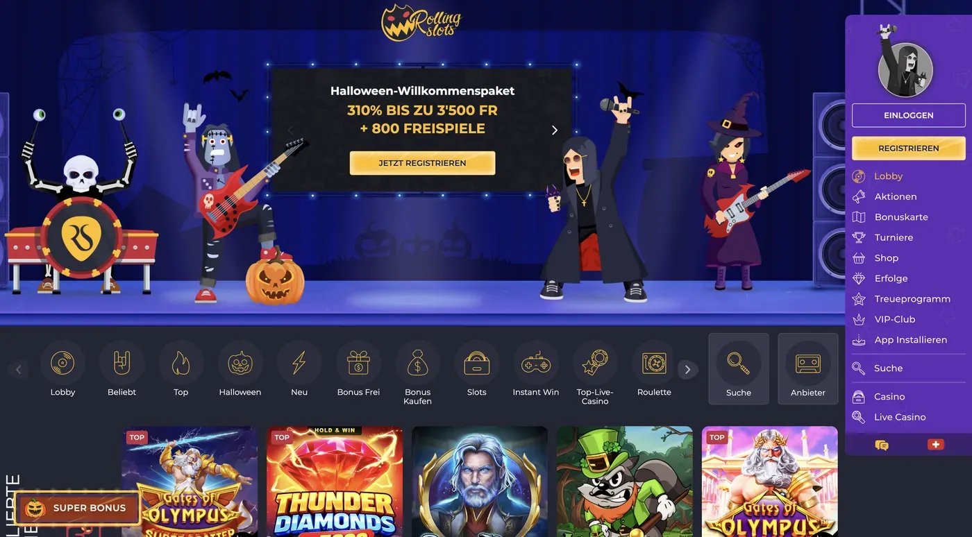 Page d&#x27;accueil du casino RollingSlots – capture d&#x27;écran