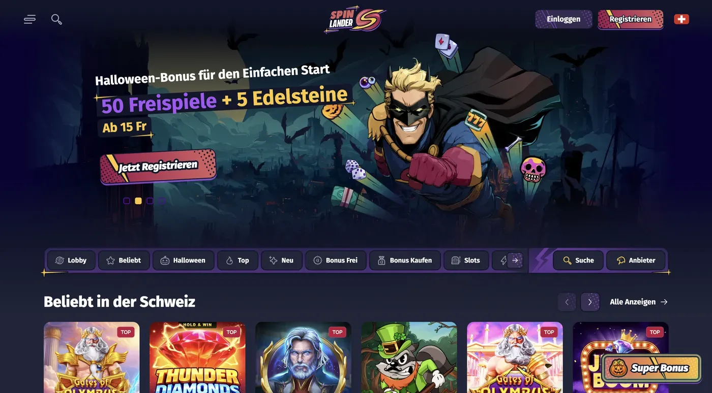 Page d&#x27;accueil du casino Spinlander – capture d&#x27;écran