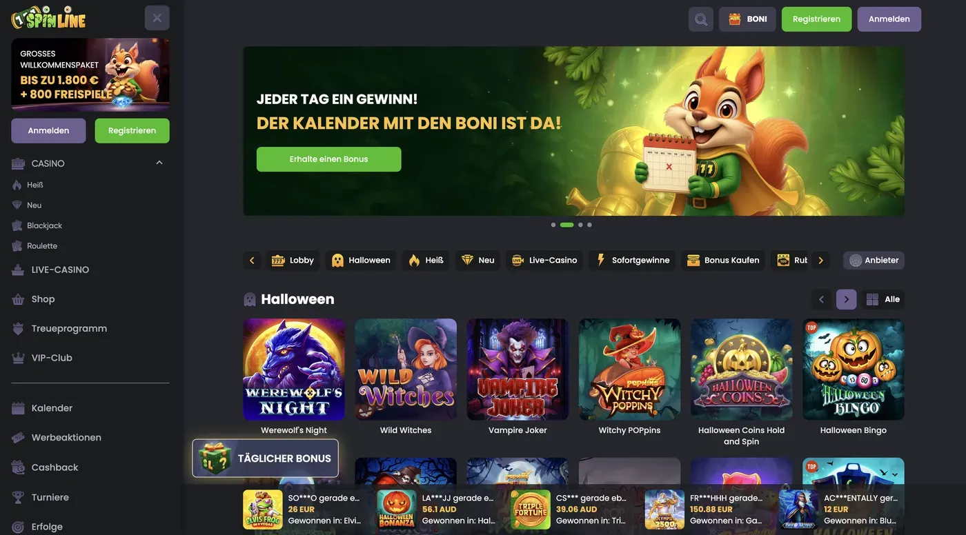 Page d&#x27;accueil du casino Spinline – capture d&#x27;écran